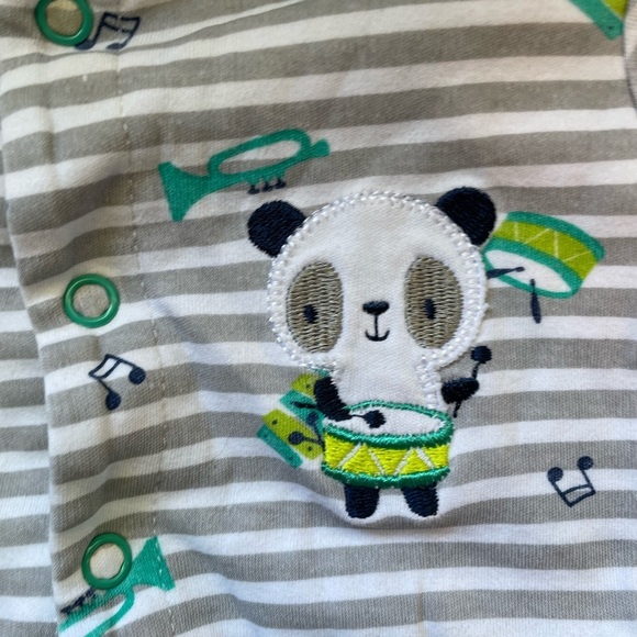 3/$20 12-18 month button up sleeper white grey stripes green music panda - Picture 2 of 3